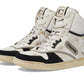 Distressed Leather and Suede High-Top Sneaker