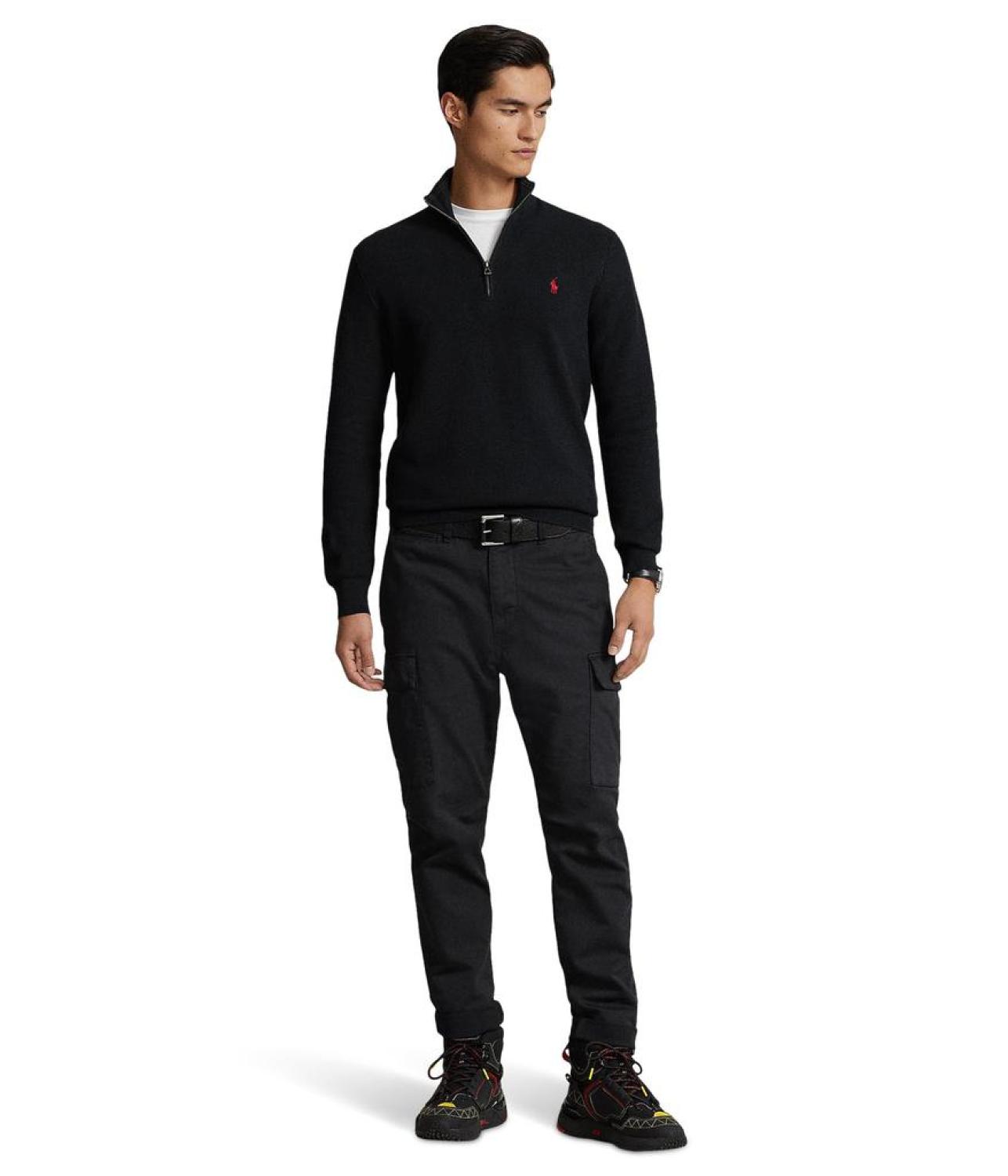 Mesh-Knit Cotton 1/4 Zip Sweater
