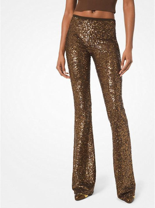 Sequined Stretch-Tulle Flared Pants