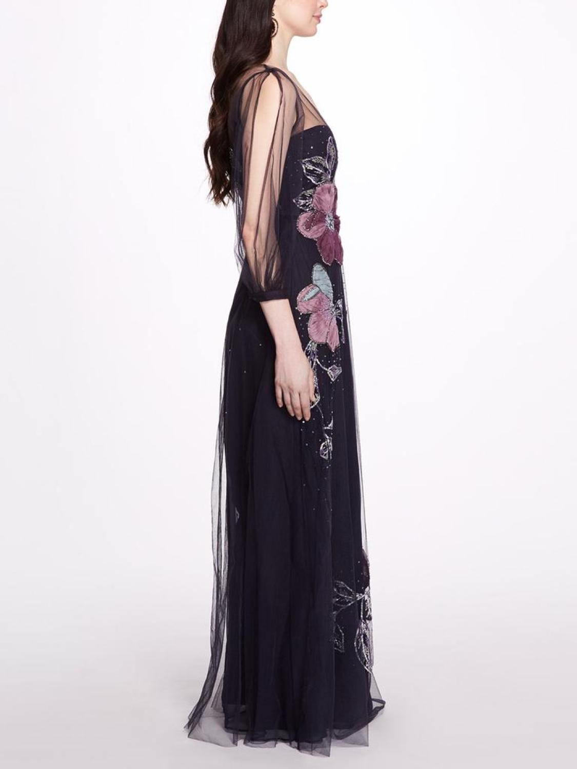 Beaded Floral A-line Gown