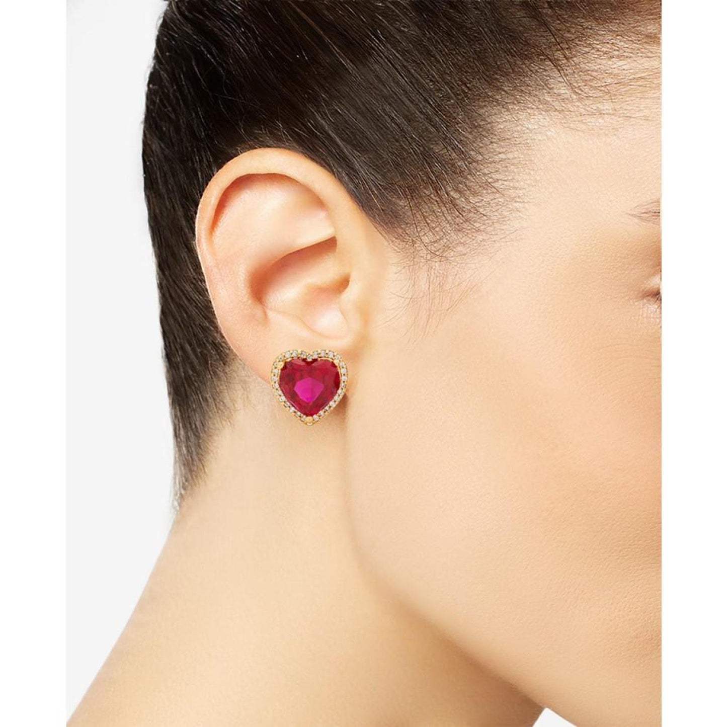 Gold-Tone Cubic Zirconia Heart Halo Stud Earrings