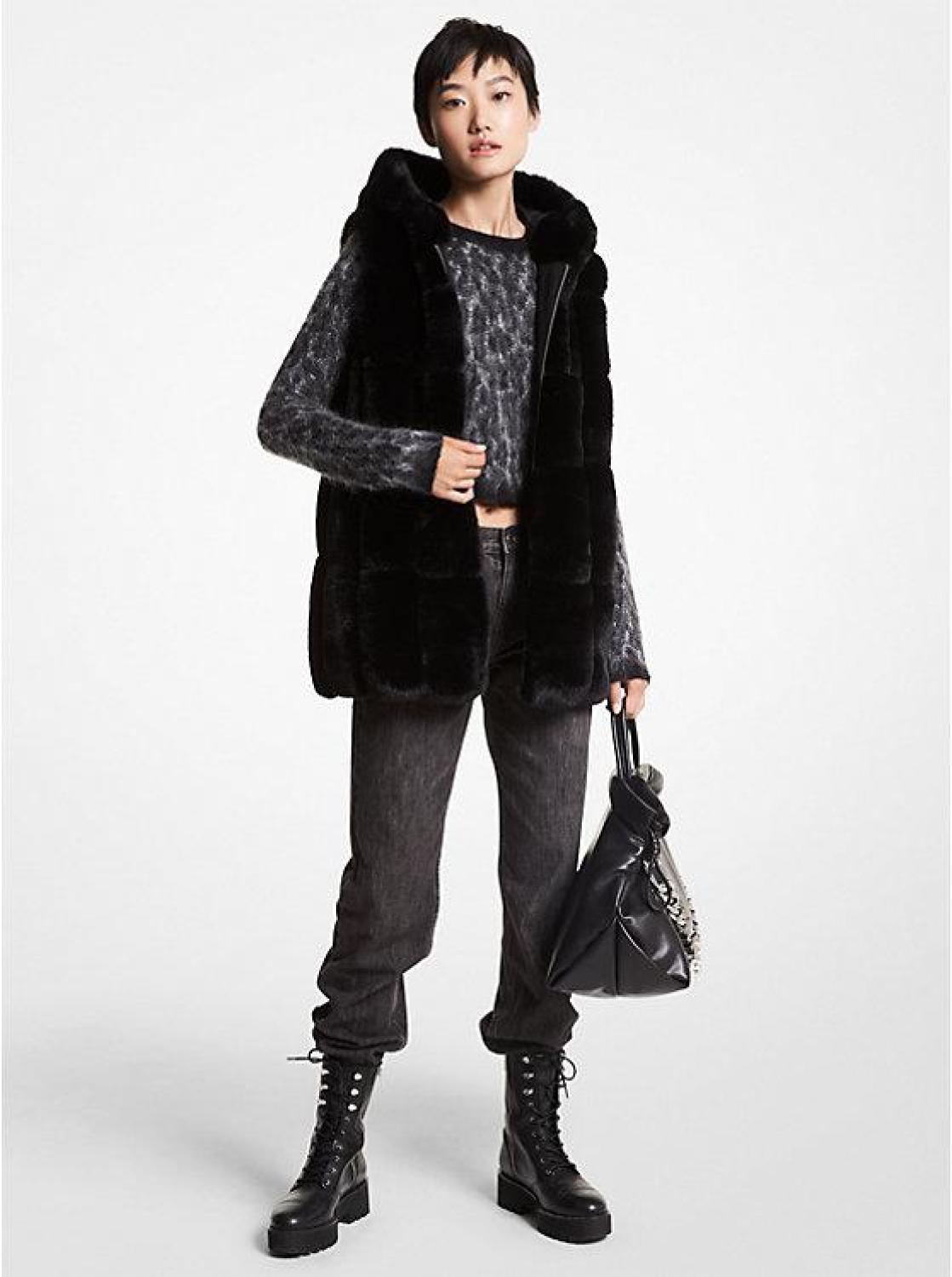 Quilted Faux Fur Hooded Vest