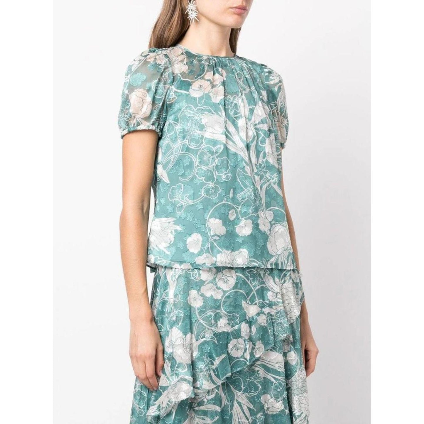 Short Sleeved Chiffon Burnout Top