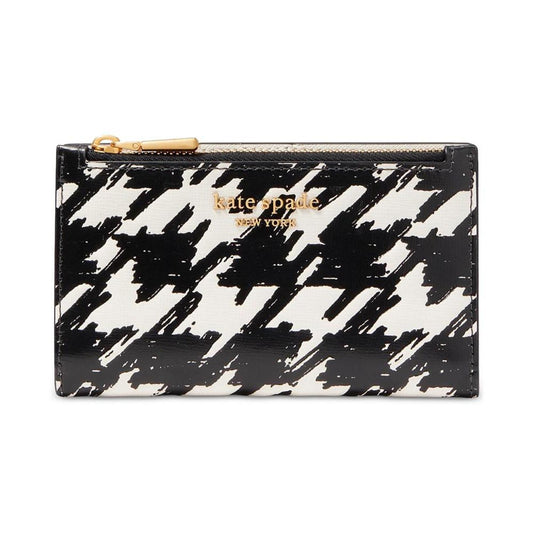 Morgan Painterly Houndstooth Embossed Saffiano Leather Small Slim Bifold Wallet