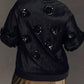 Velvet Floral Embroidered Bomber Jacket In Balck