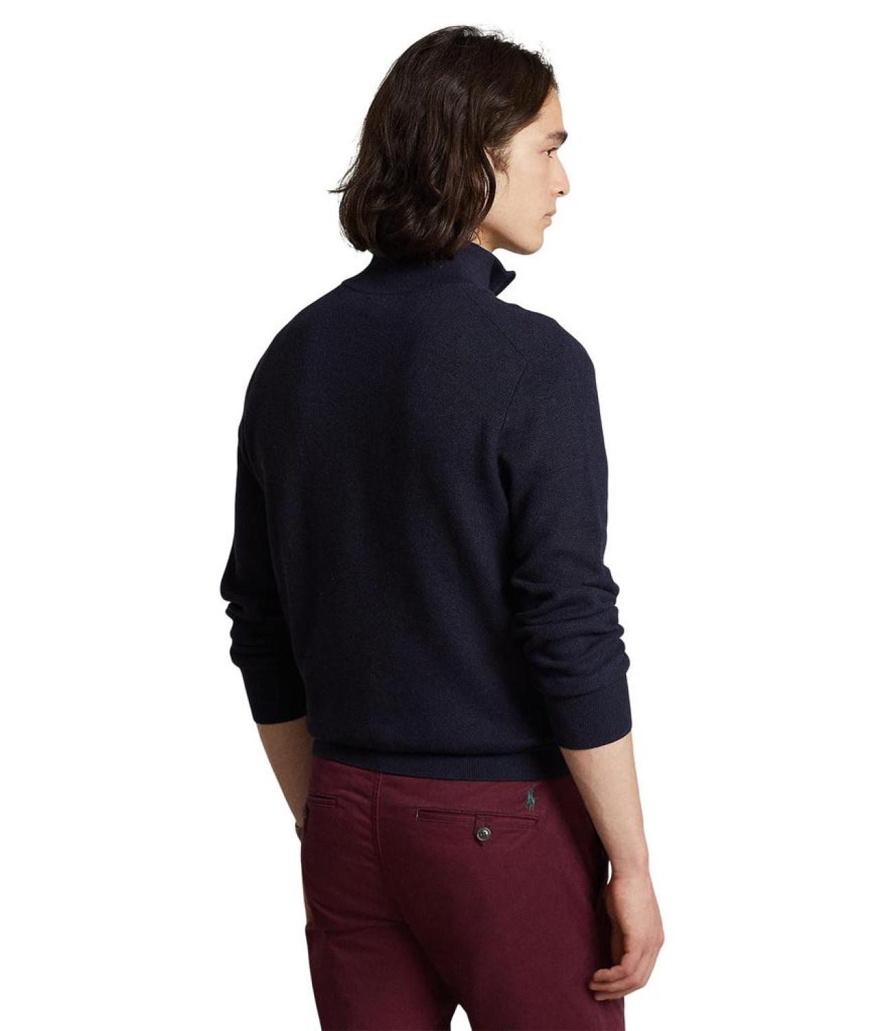Mesh-Knit Cotton 1/4 Zip Sweater