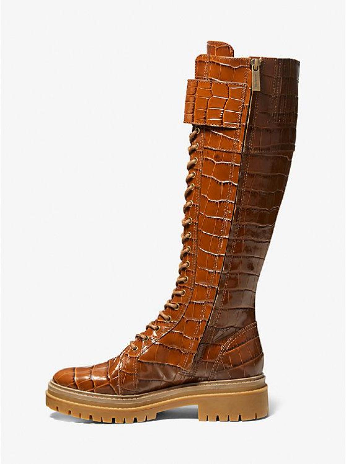 Stark Crocodile Embossed Leather Combat Boot
