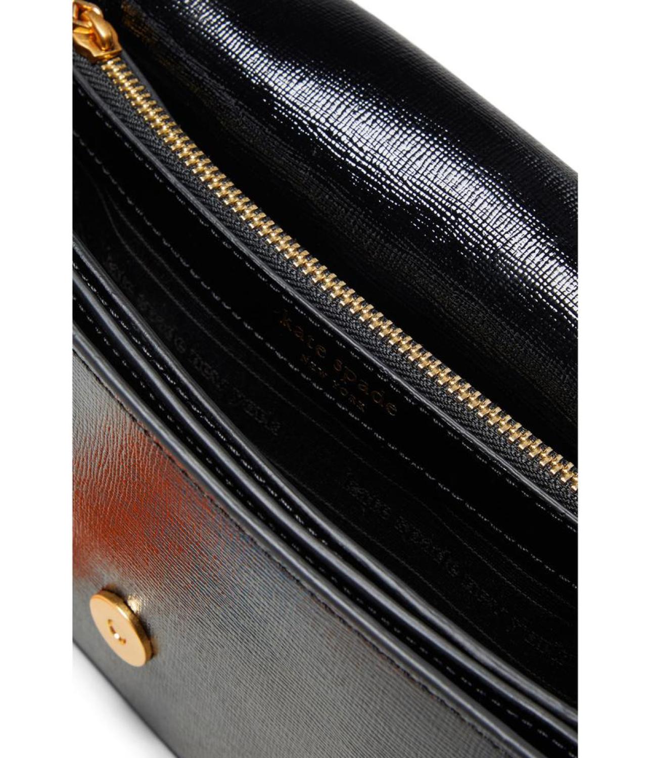 Morgan Bow Bedazzled Bow Patent Leather Flap Chain Wallet