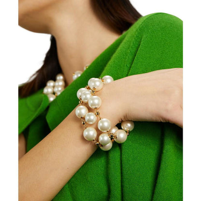 Gold-Tone Spade Flower Emblem Imitation Pearl Flex Bracelet