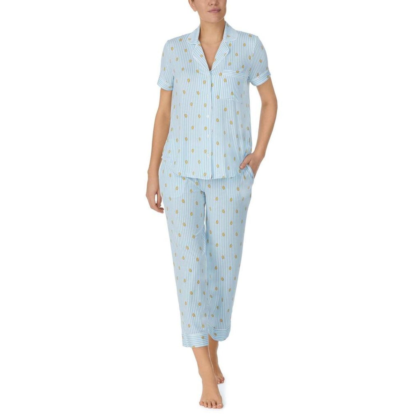 Modal Jersey Short Sleeve Notch Capris PJ Set