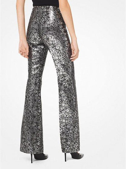 Floral Metallic Jacquard Flared Pants