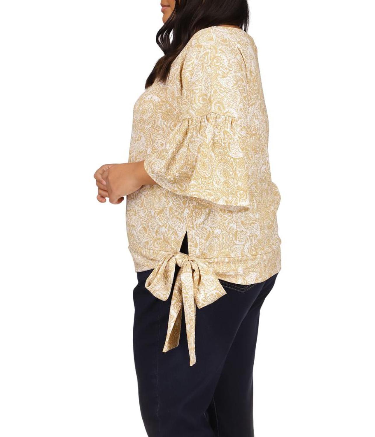 Plus Size Batik Paisley Flounce Sleeve T-Shirt
