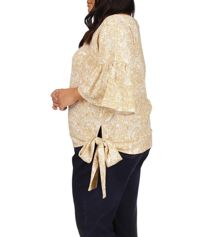 Plus Size Batik Paisley Flounce Sleeve T-Shirt