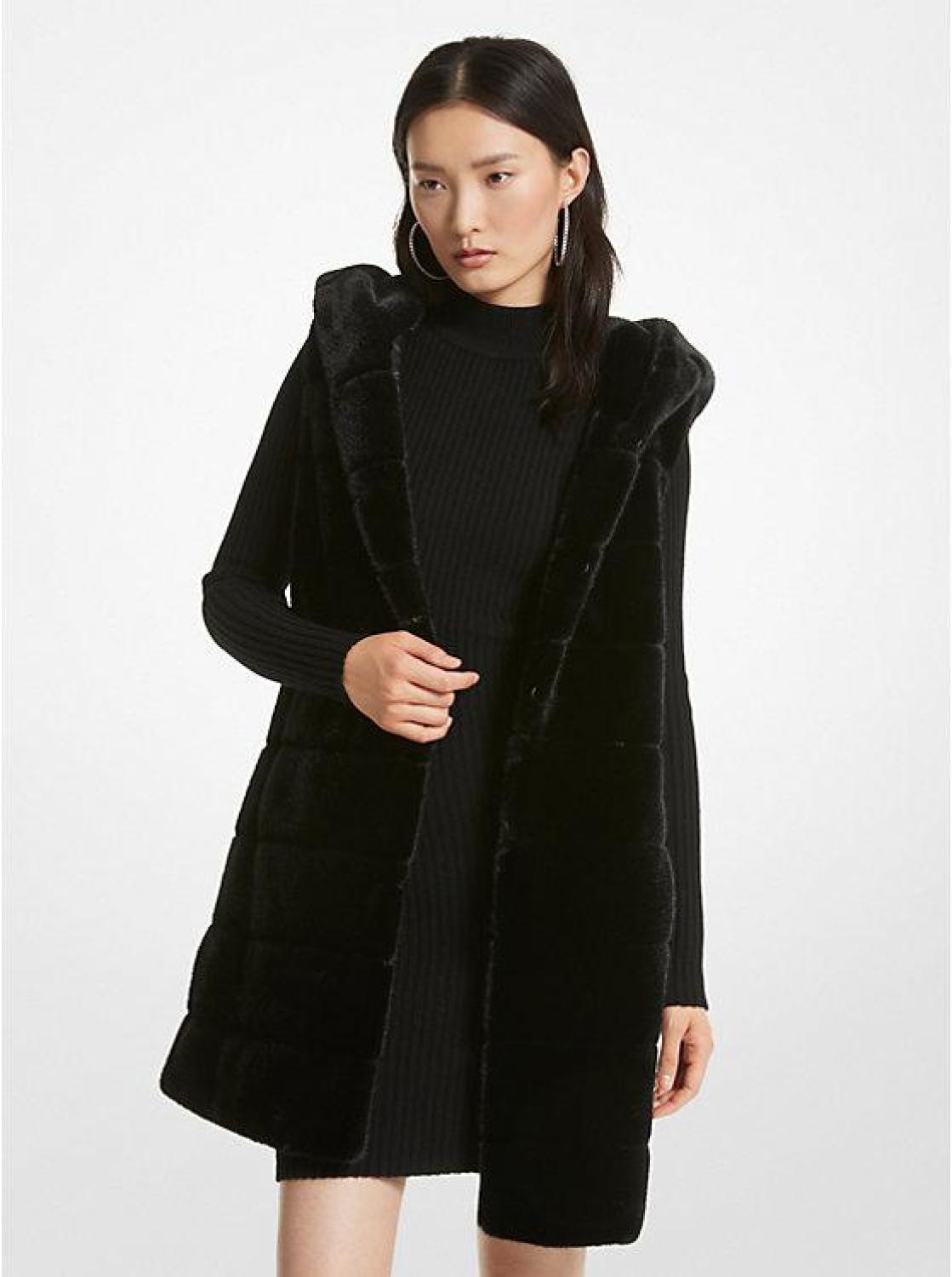 Quilted Faux Fur Hooded Vest