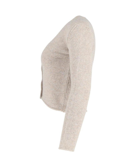 Max Mara Button-Front Cardigan in Beige Wool