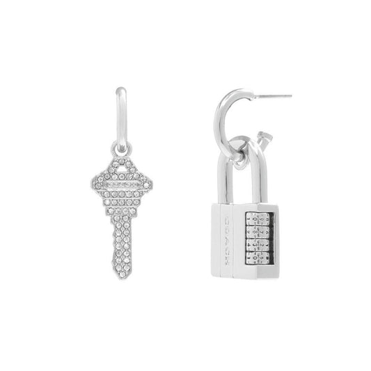 Faux Stone Signature Lock Key Charm Huggies Earrings