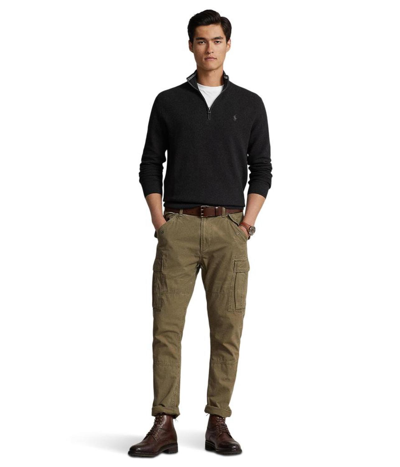Mesh-Knit Cotton 1/4 Zip Sweater