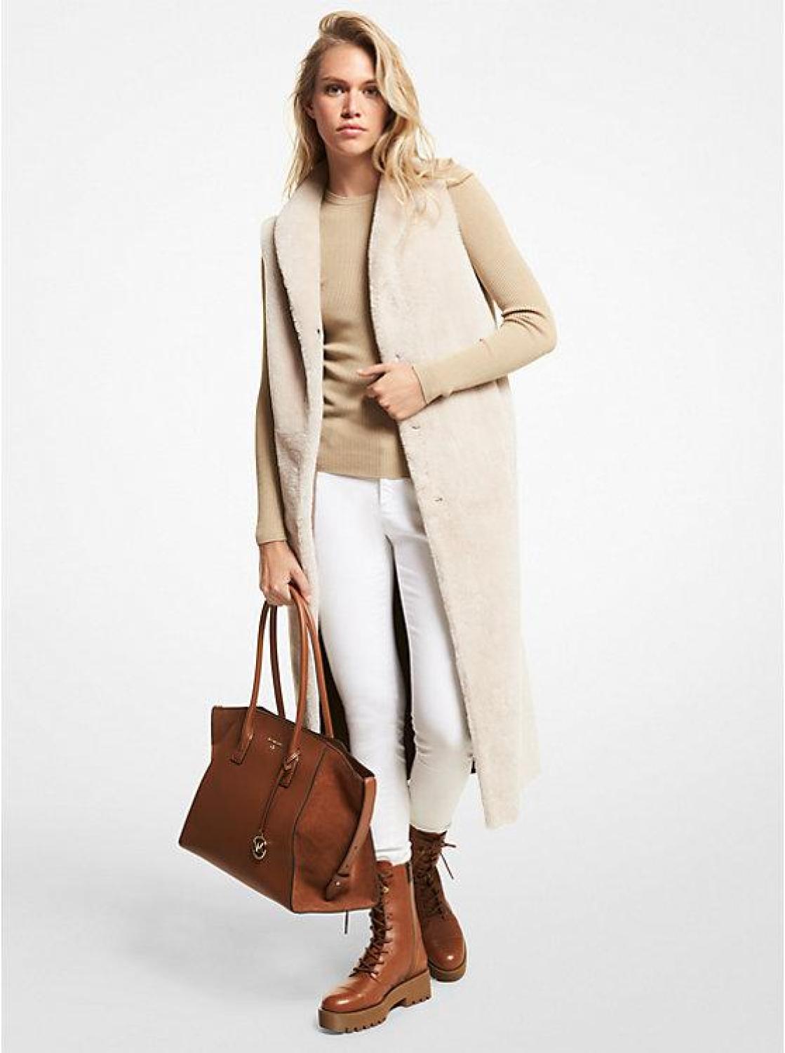 Color-Block Shearling and Woven Vest