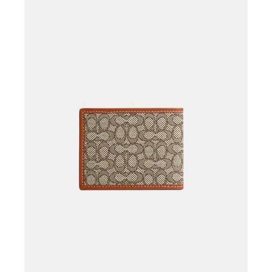 Men's Leather Slim Billfold Wallet in Micro Signature Jacquard