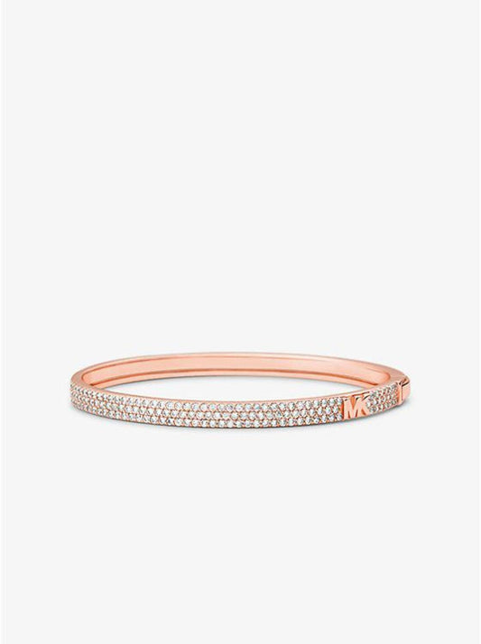 Precious Metal-Plated Sterling Silver Pavé Logo Bangle