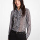 Graphic Leopard Print Georgette Tie-Neck Blouse