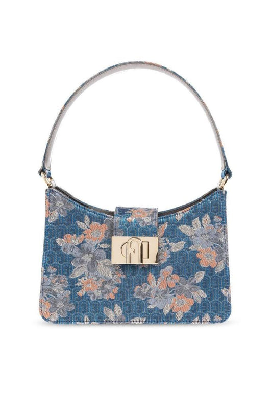Furla Floral Patterned Logo Engraved Tote Bag