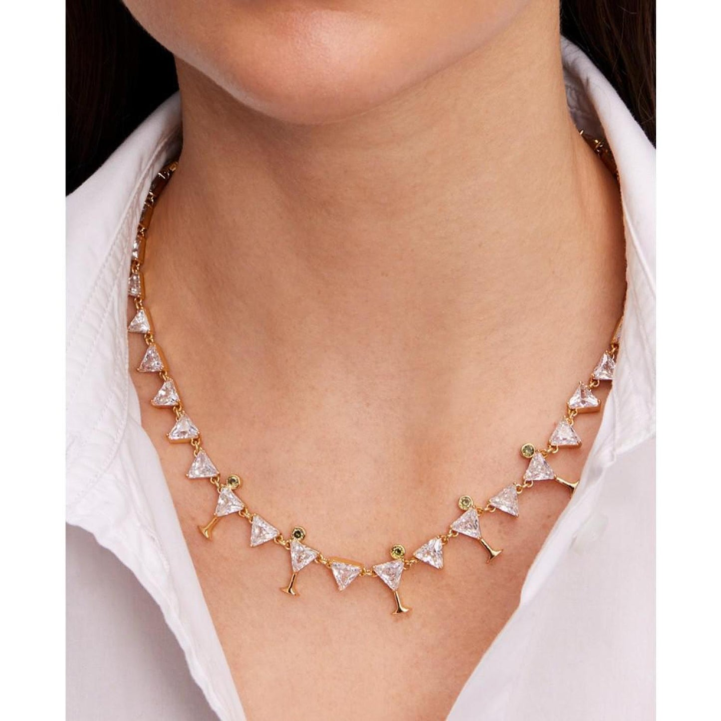 Gold-Tone Cubic Zirconia Martini Tennis Necklace, 16" + 3" extender
