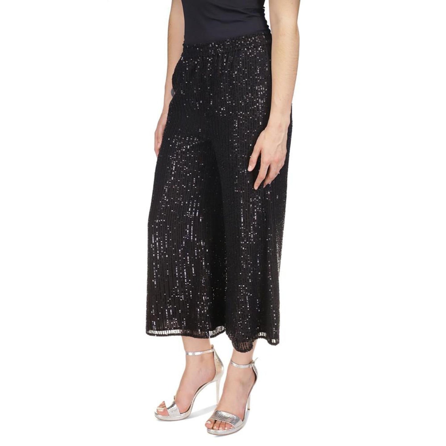 Petite Sequin Cropped Wide-Leg Pants