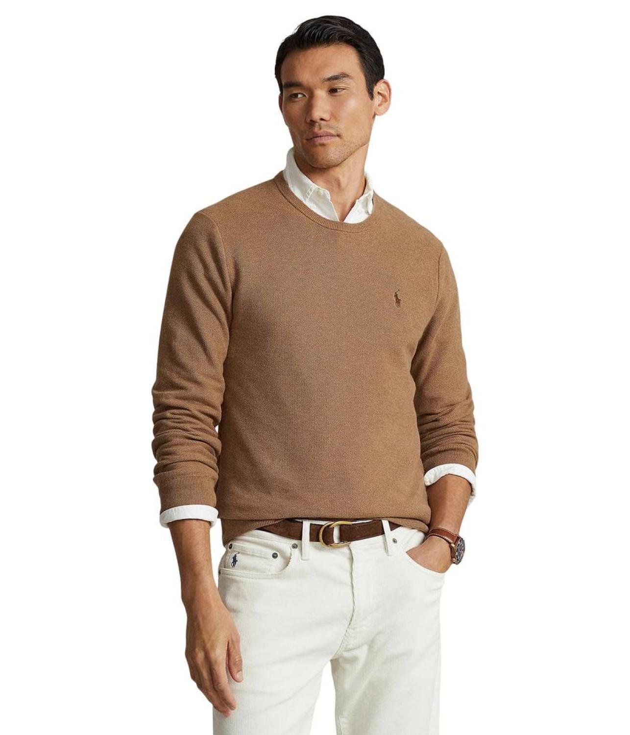 Textured Cotton Crew Neck Sweater