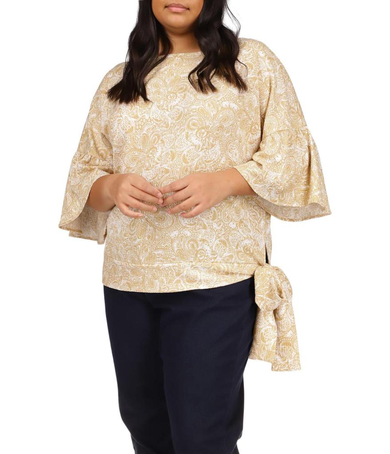 Plus Size Batik Paisley Flounce Sleeve T-Shirt