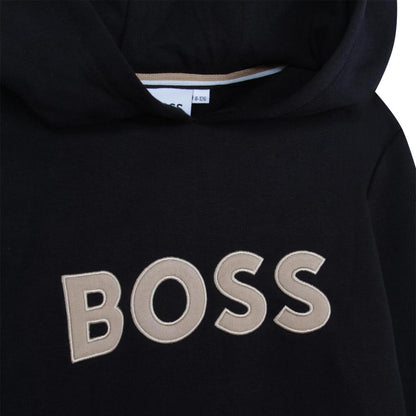 Black Cotton Logo Hoodie