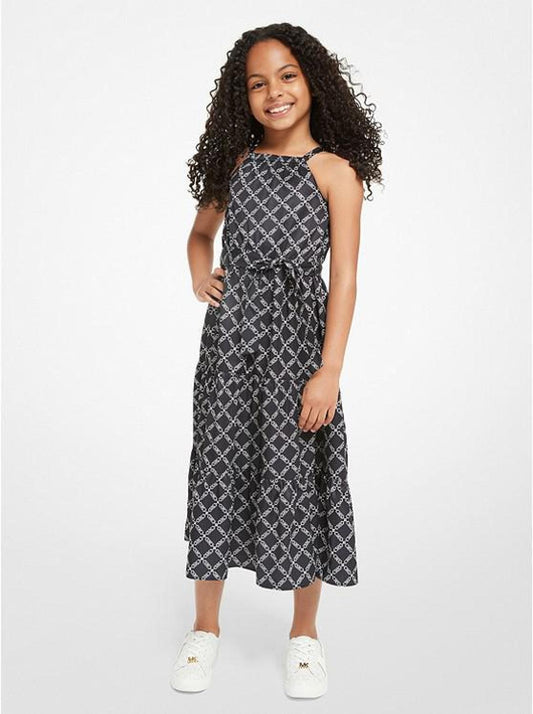 Empire Logo Print Woven Belted Dress