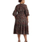 Plus Size Floral Belted Cotton Voile Tiered Dress