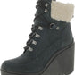 Taanya Womens Suede Faux Fur Wedge Boots