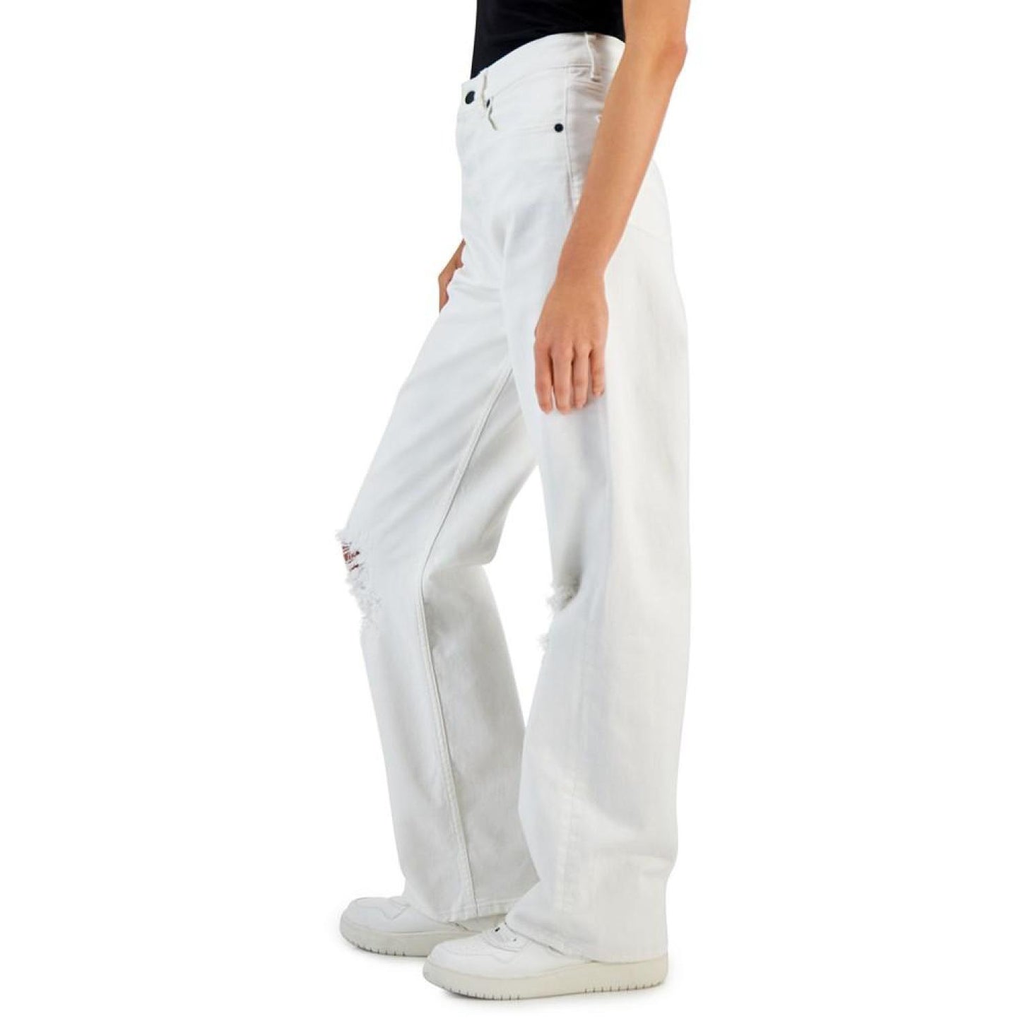 Women's White High-Rise Ripped Relaxed Denim Jeans