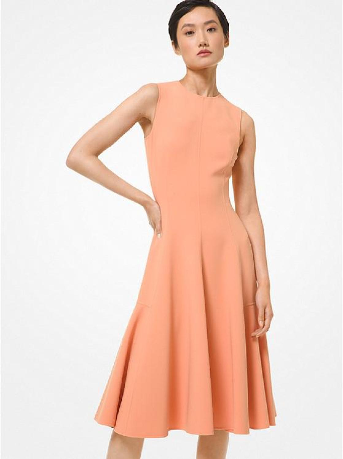 Double Face Stretch Wool Crepe Sheath Dress