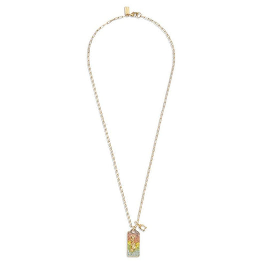 Faux Stone Signature Pave Tag Pendant Necklace