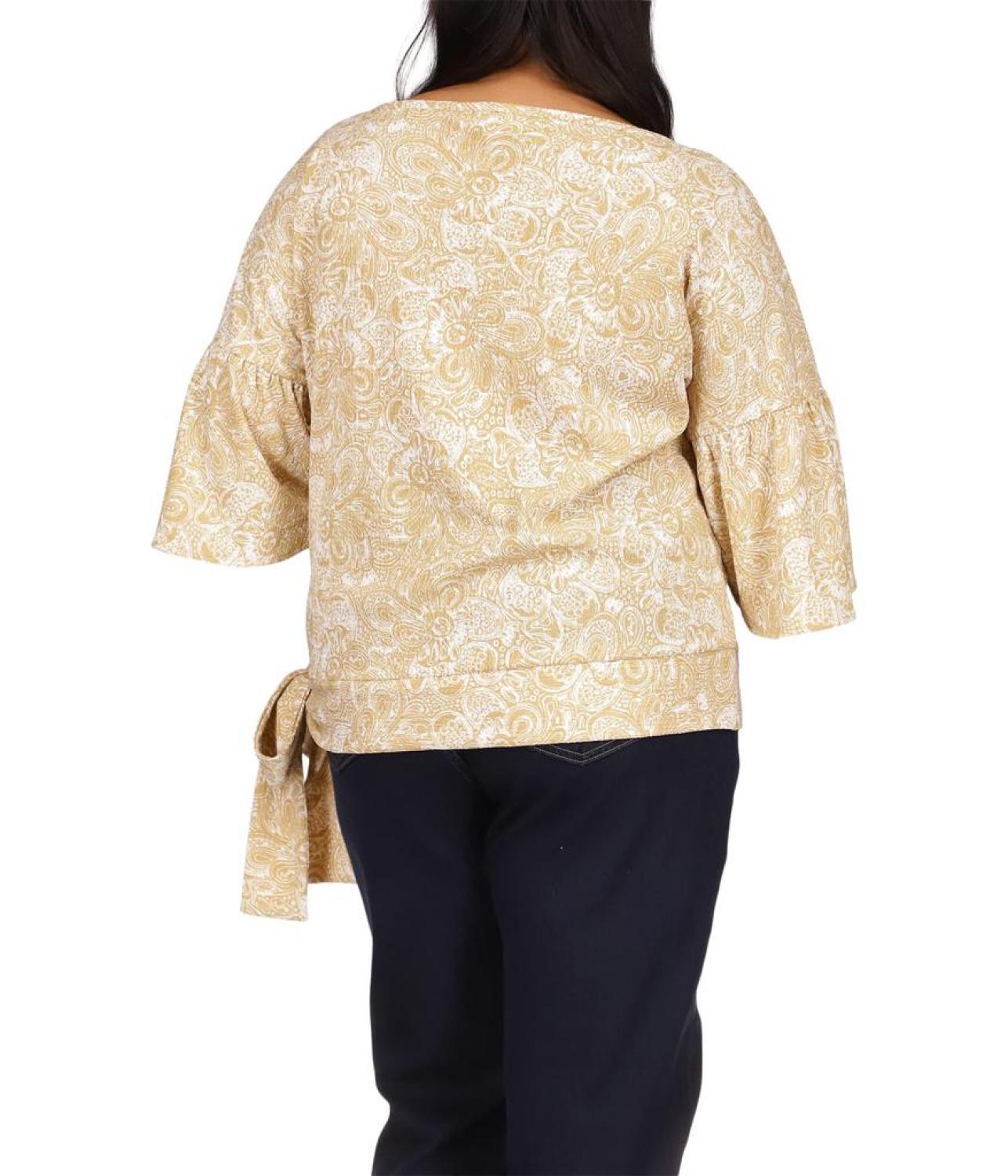 Plus Size Batik Paisley Flounce Sleeve T-Shirt