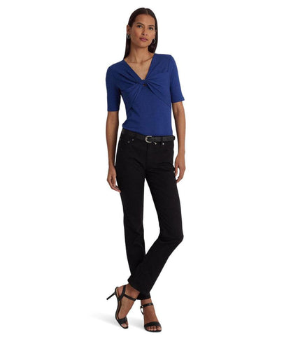 Twist-Front Rib-Knit Cotton-Blend Tee
