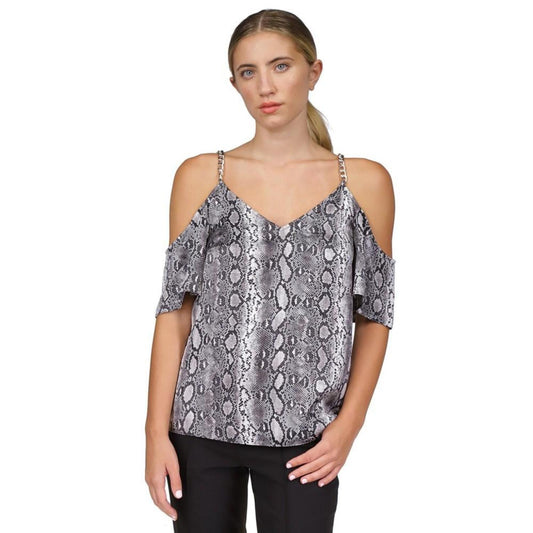 Women's Snakeskin-Print Cold-Shoulder Chain Top