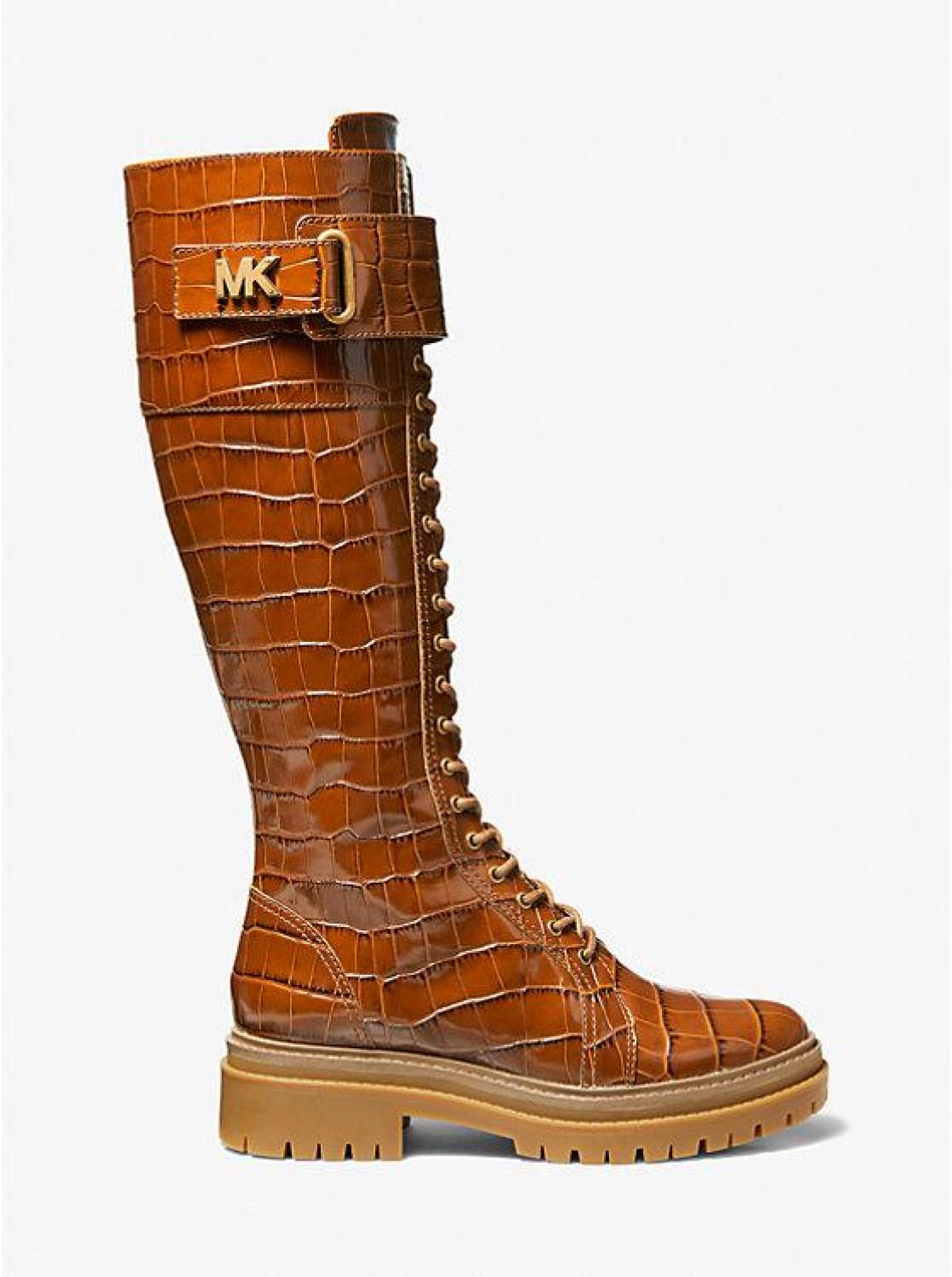 Stark Crocodile Embossed Leather Combat Boot