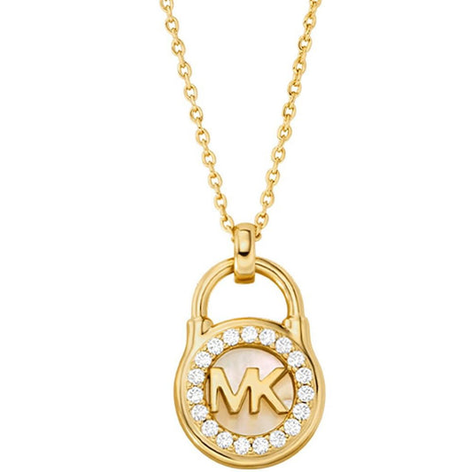 Sterling Silver Mother of Pearl Lock Pendant Necklace