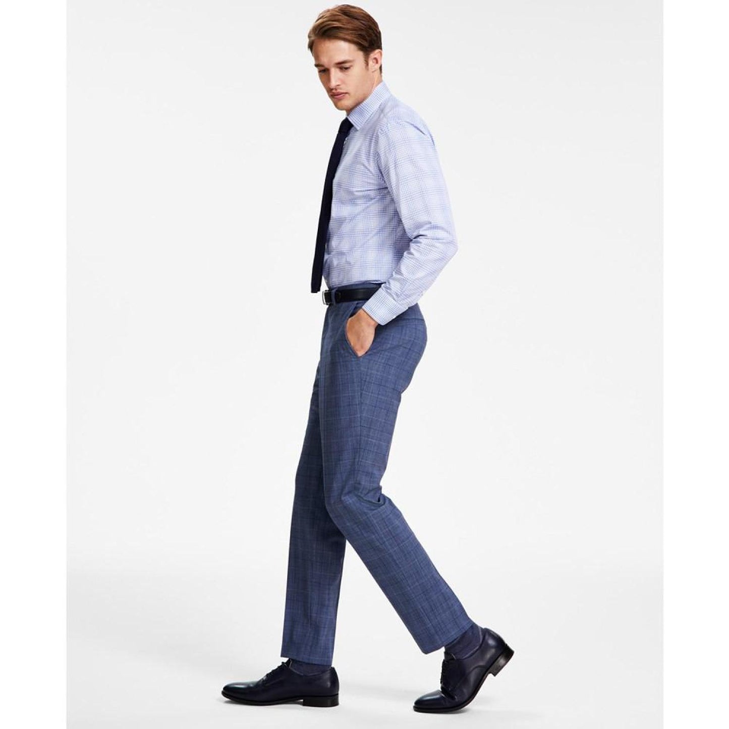 Men's Modern-Fit Plaid Wool Blend Suit Trousers