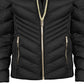 Women's Chevron Double Layer Zipper 3/4 Hooded Packable Coat In Black