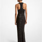 Paillette Embroidered Stretch Tulle Racerback Gown