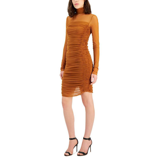 Women's Mesh Ruched Long-Sleeve Dress