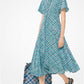 Windowpane Crushed Crepe De Chine Shirtdress