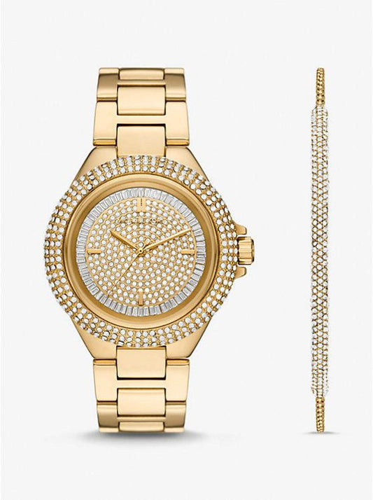 Oversized Camille Pavé Gold-Tone Watch and Slider Bracelet Gift Set