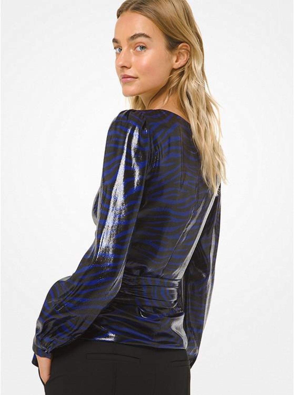Tiger Silk-Blend Satin Wrap Top