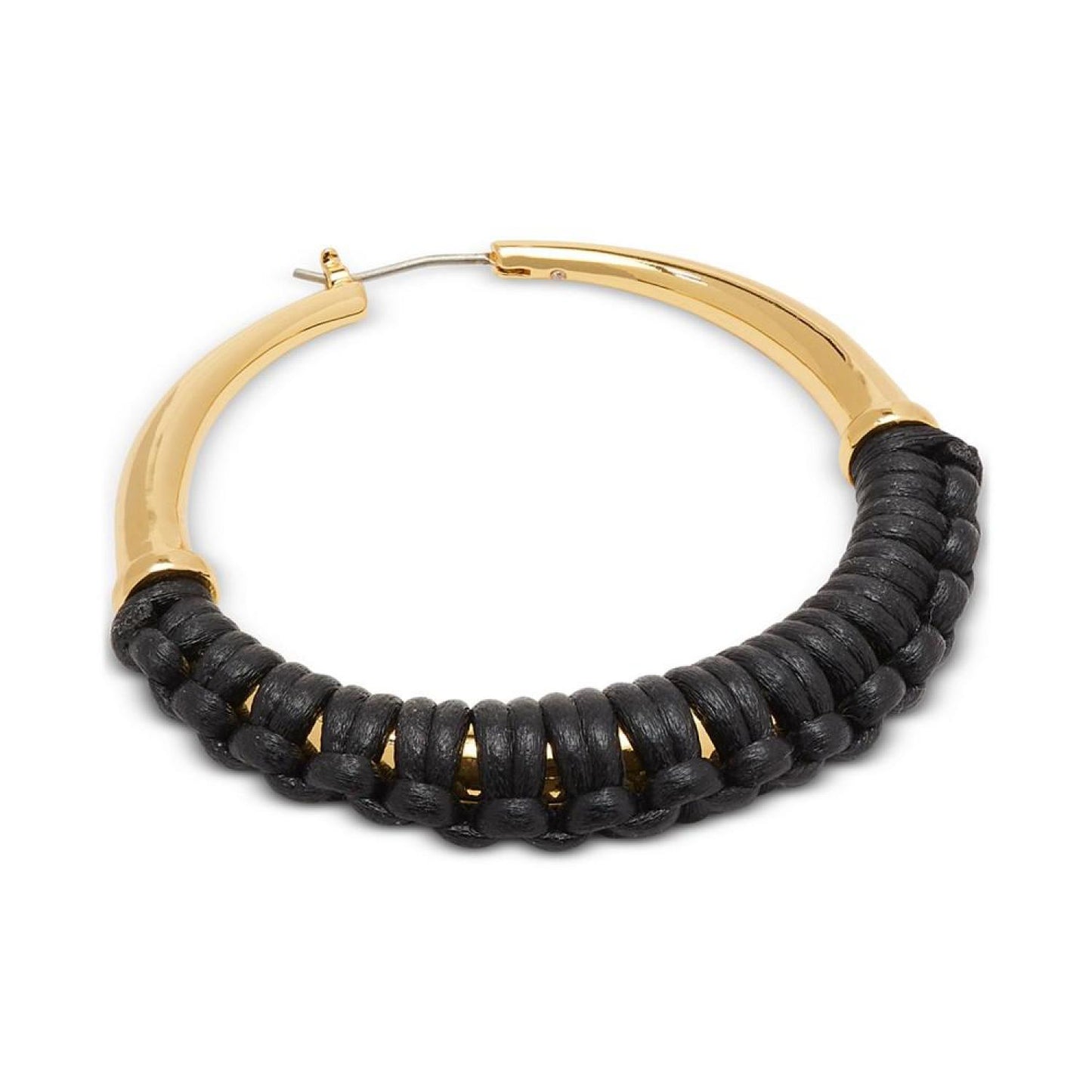 Gold-Tone Large Leather-Wrapped Hoop Earrings, 2.16"